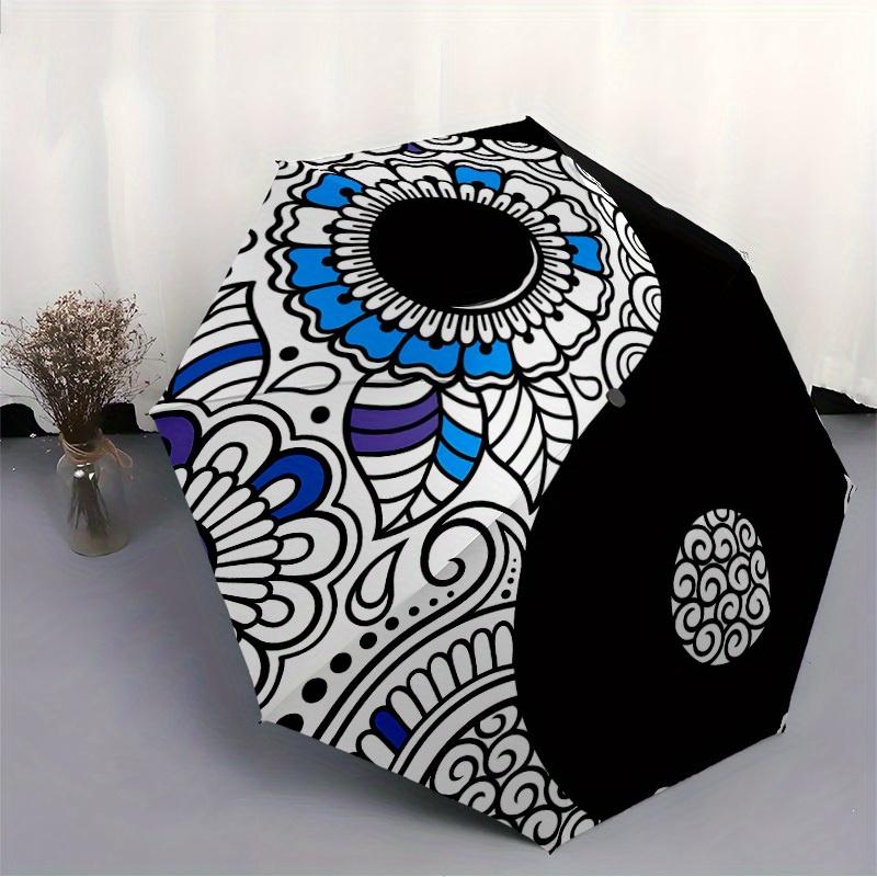 1pc Floral Yin Yang Symbol Automatic Open/Close Umbrella, Umbrella with Cartoon Design, Portable Compact Umbrella for Men & Women, Good Holi