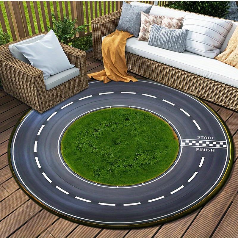 Vintage Racetrack Round Rug Start Finish Line Print NonSlip Floor Mat for Kids Room Playroom Patio Outdoor Home Decor