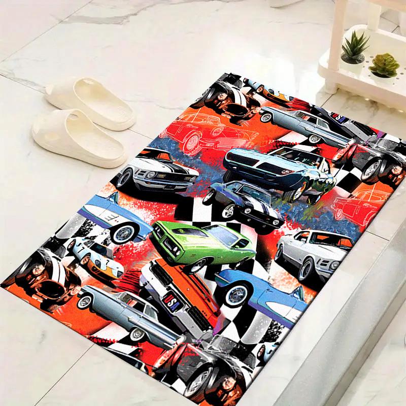 Vintage Auto Teppich für Wohnzimmer Schlafzimmer Zuhause Sofadekoration, Kinderspiel Rutschfeste Bodenmatte