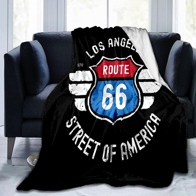1Pz Coperta con motivo Highway 66, leggera per tutte le stagioni, per casa, ufficio, pisolino all'aperto, coperta multifunzionale