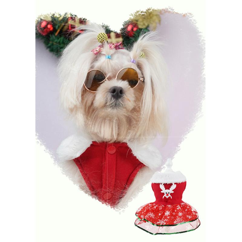 Sparkling Sequin Trimmed Pet Christmas Dress Classic Red Green Reindeer Tree Dog Clothes Festive Winter Holiday Outfit for Pet