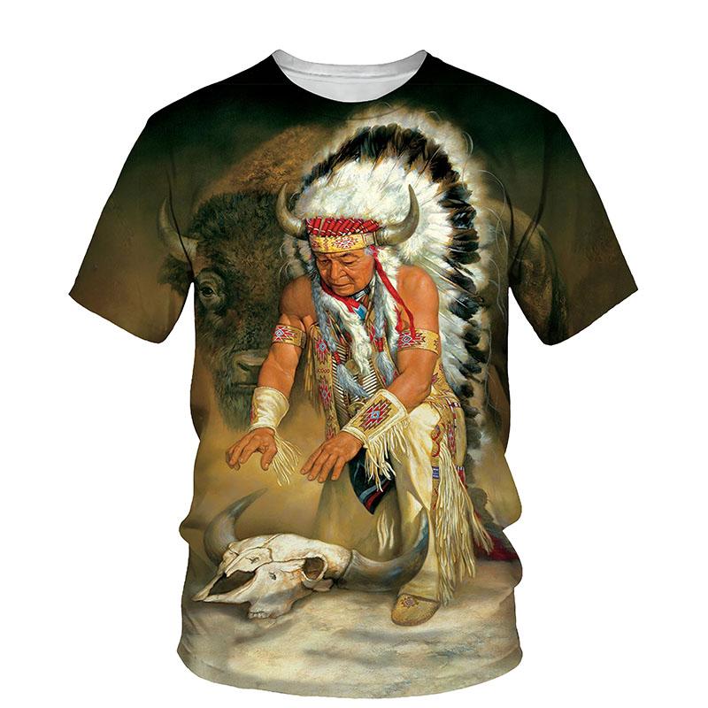Nový 3D tisk Indians Grafická trička Letní móda Osobnost Vintage tričko Zajímavý charakter Vzor Pánské tričko Top