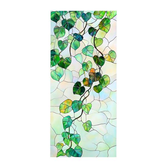 Flower Window Privacy Film Leaf Pattern Privacy Protection Film Static Cling Removable Decorative Window Film for Home Bathroom Kitchen