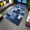 Moderner Geometrischer Blau-Grauer Holzmaserungs-Teppich, Abstraktes Lineares Muster Rutschfeste Fußmatte, Waschbarer Dekor-Teppich für Wohnzimmer
