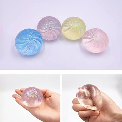 2/3/4Pcs Clear Glitter Steamed Bun Toy Stress Relief Small Dumpling Squeeze Sensory Fidget Toy Slow Rising Stress Ball Decompression Dough Ball