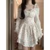 One-word Shoulder Floral Dress Women's Summer Casual Waist Niche Temperament A-word Fluffy Short Skirt