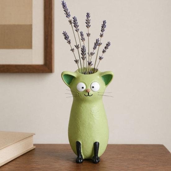 Cat Vase for Flowers, Quirky Cat Flower Vase for Desk Decoration and Bookshelf Display, 3D Decorative Vases for Home Office Styling and Gift Giving,