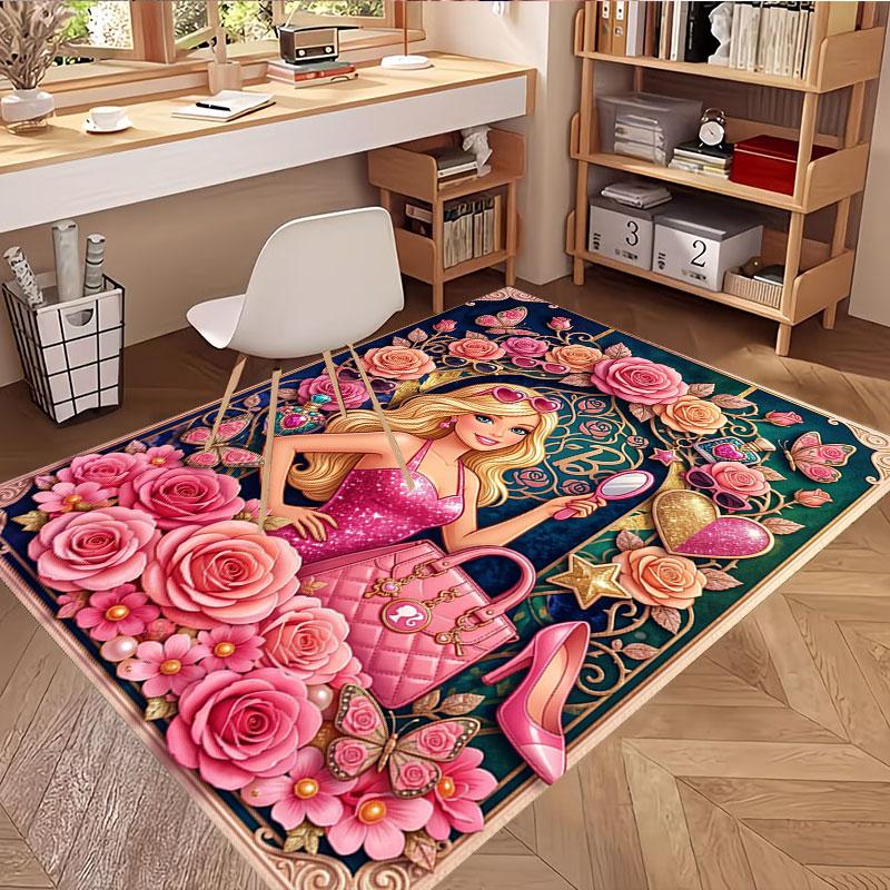 Barbie Print Rug, Washable Floor Carpet, For Entryway Dorm Laundry Room Office Study, Home Decor Birthday Christmas Gift
