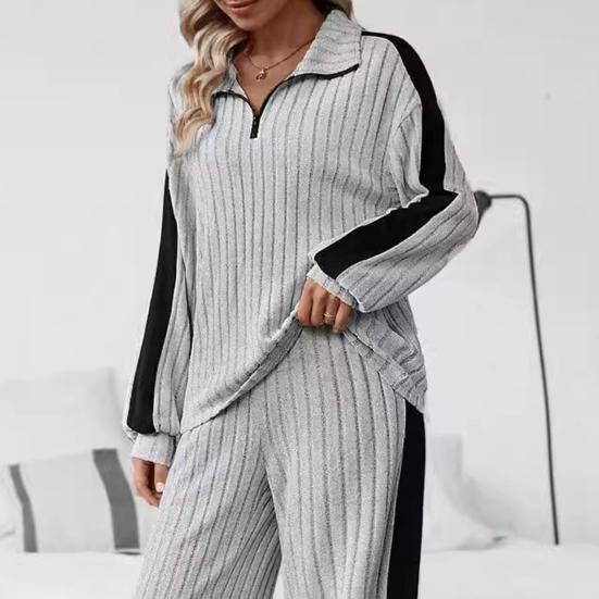 2 Pcs/Set Women Top Pants Set Half Zipper Stand Collar Long Sleeves Pure Color Sweatshirt Elastic Waist Wide Leg Sweatpants Sport Outfit