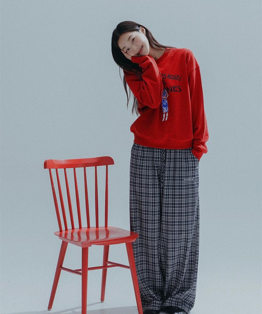 ANNEHEARTS Glen Check Wide Easy Pants_Navy