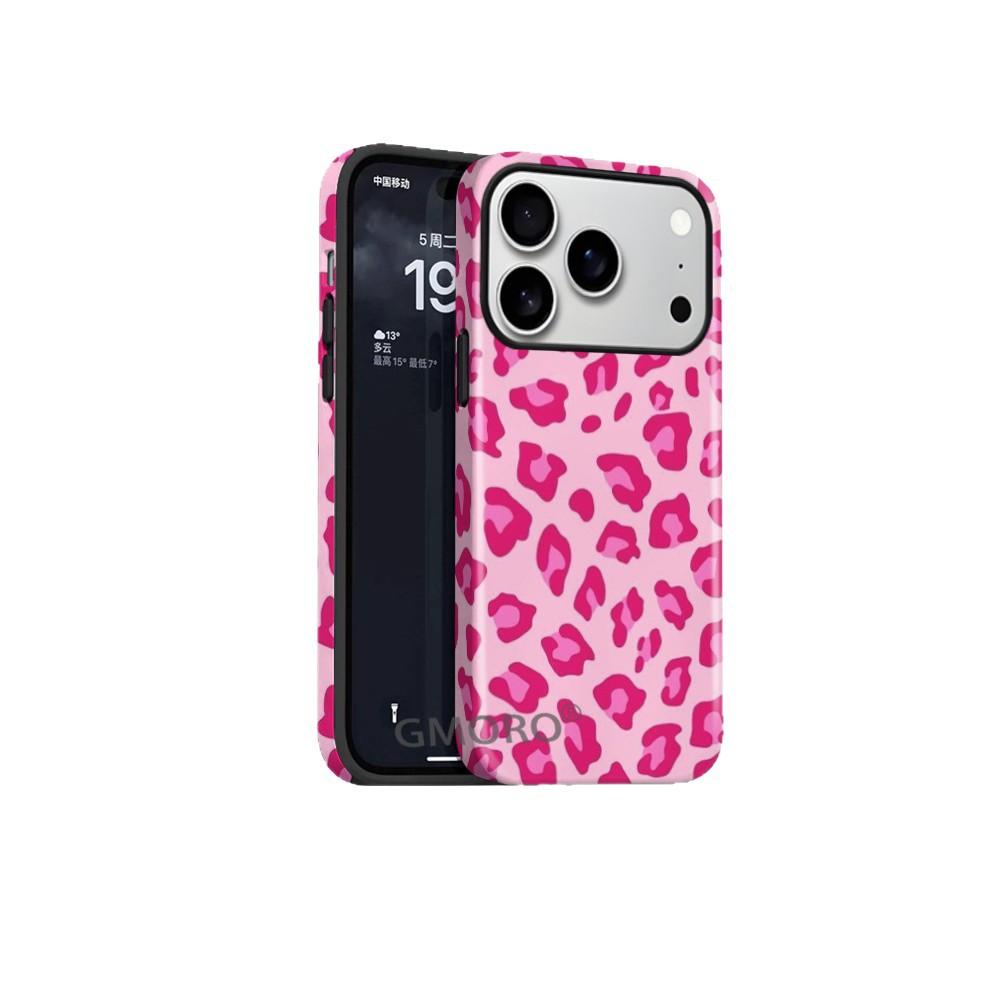 Independent Station Hot-selling Spice Girl Wind Powder Leopard Print Mobile Phone Case Iphone16 Anti-drop Two-in-one Film Case Apple 17pm