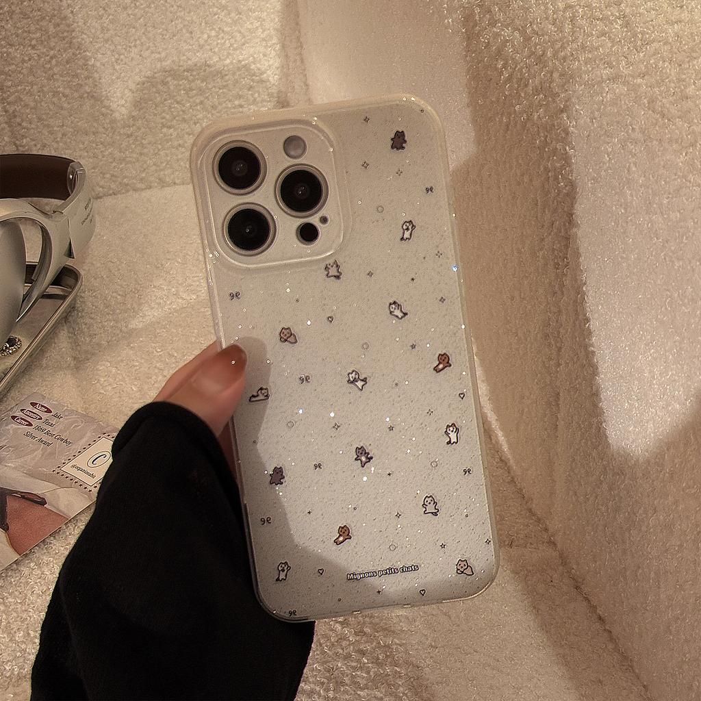 Double Layer Glitter Powder Suitable for Apple 16 Mobile Phone Case Mini Cat Iphone15promax Soft 14 Niche Cartoon 11