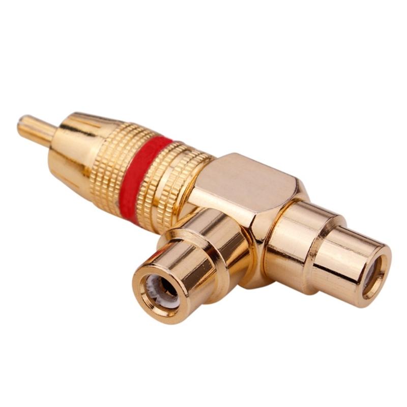 Gold Plated 1 Male To 2RCA Female Splitter Adapter Video Sound Two Way Connector Splitter Connector for Speaker