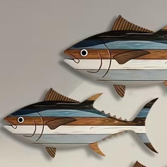 3 Pcs Wooden Fish Wall Art Nautical Coastal Theme Wall Decor Vintage Beach