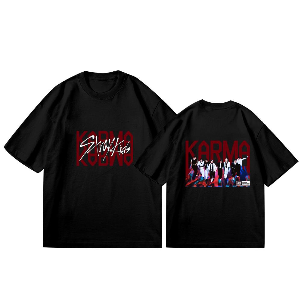 Stray Kids KARMA tričko: Unisex K-Pop 4. album Grafické tričko, Ležérní krátký rukáv Kulatý výstřih Streetwear Top pro fanoušky