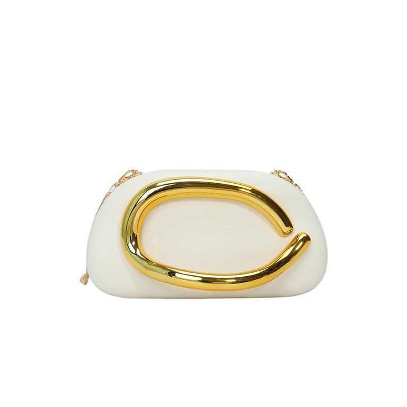 Women PU Leather Metal Handle Handbag & Removable Strap Crossbody Shoulder Bag Metal Decoration Evening Bag for Wedding Party