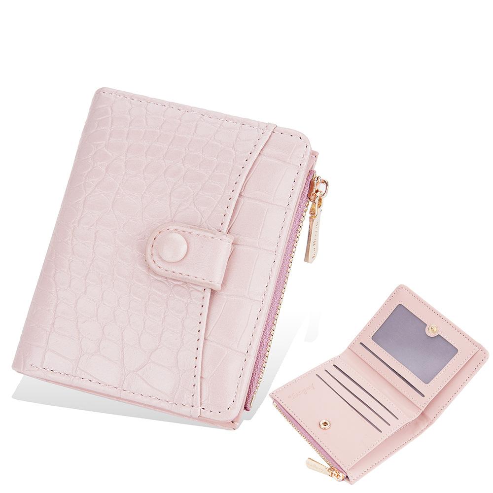 Women's Korean Style Short Purse Crocodile Pattern Wallet Snap Button Billfold Zipper Coin Purse Pu Leather Card Holder