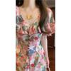 [Flora] French Romantic Elegant Ruffle Edge Cloak Collar Floral Dress Waist Temperament Long Dress