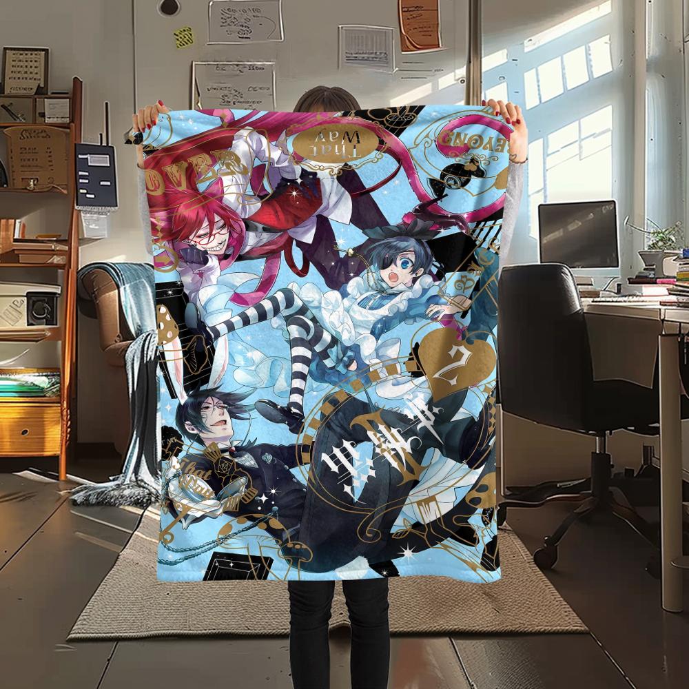 1PC Black Butler Print Flannel Blanket, High quality All Seasons, Home Decor, Warmth and Comfort, Perfect for Christmas Gifts