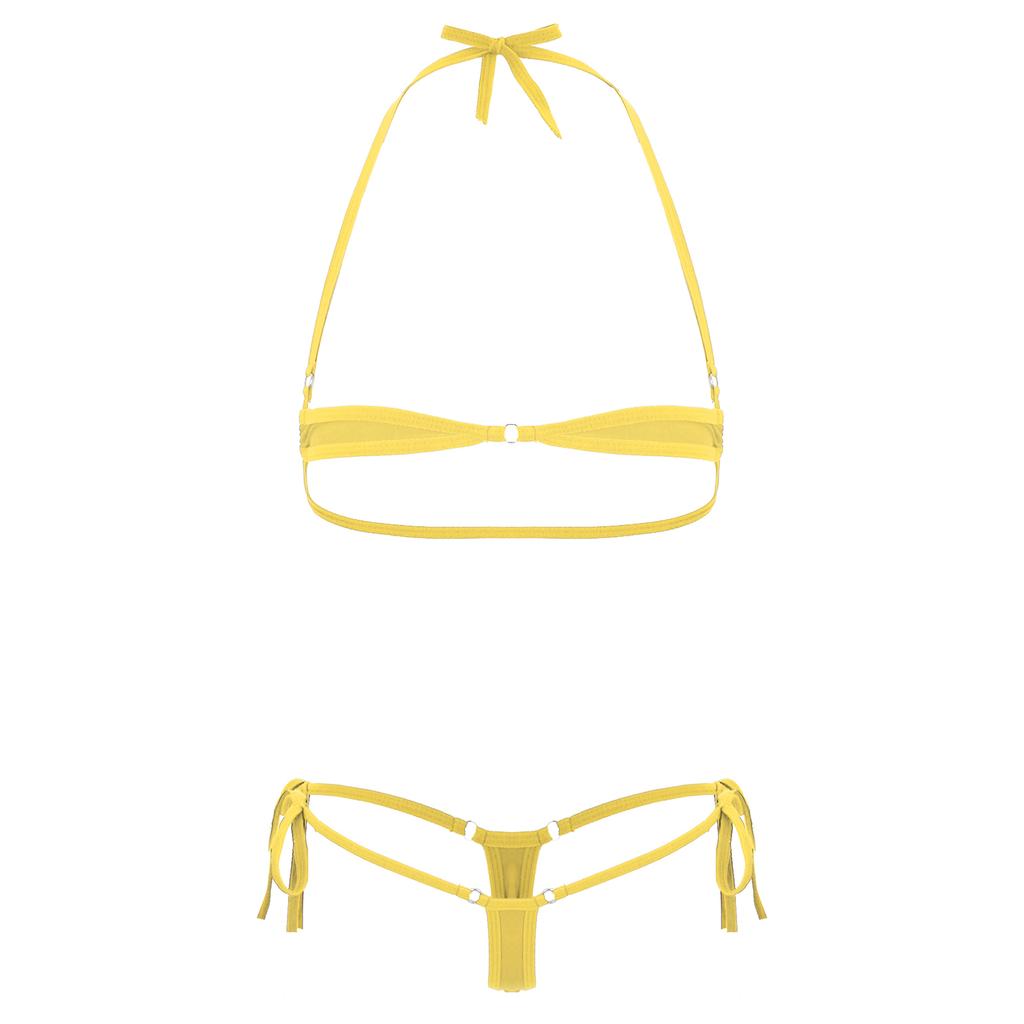 Set Bikini cu Șireturi și Gât Înalt pentru Femei, Tanga cu Talie Joasă, Costum de Baie Micro din Două Piese, Lenjerie Intimă de Plajă