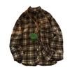 Spring Fall Men Shirt Turn-down Collar Plaid Printing Loose Button-down Retro American Style Long Sleeve Streetwear Top for Travel Daily Wear