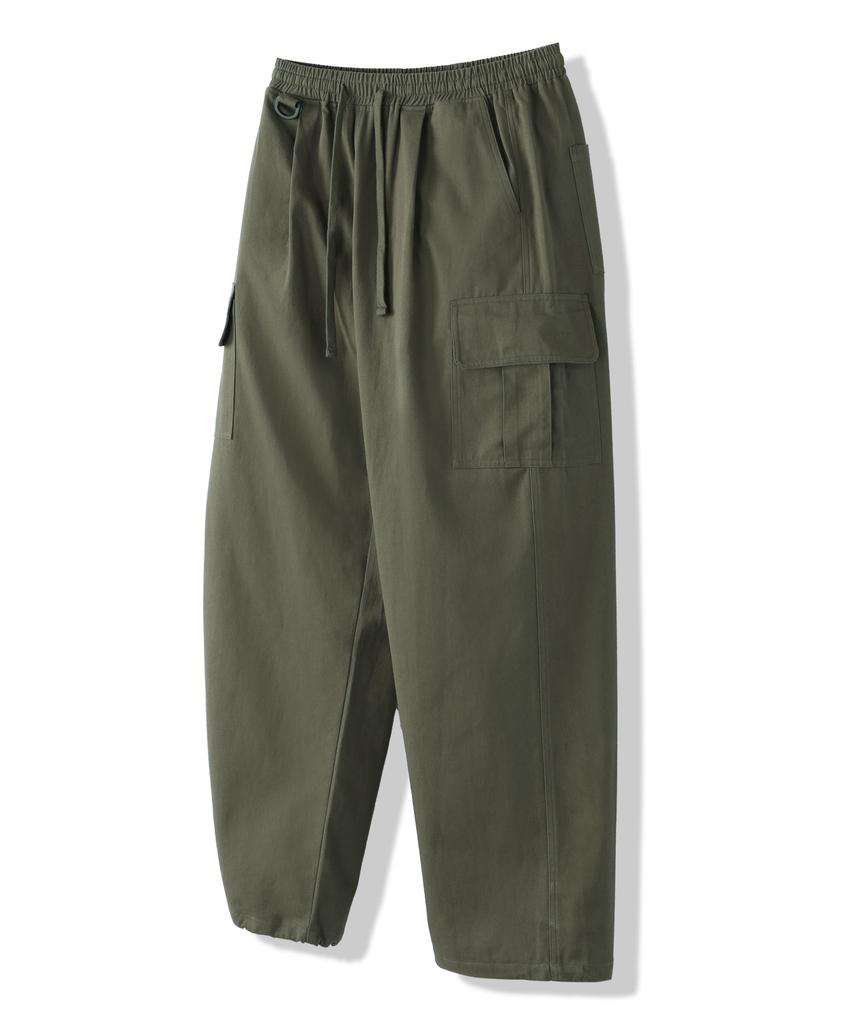 MODERMENT Semi-Wide String Cotton Cargo Pants [Khaki]