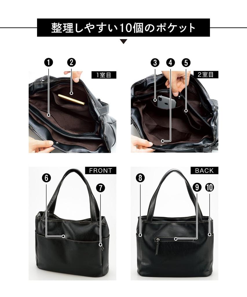 Nissen Women's Tote Bag, 10 Pockets, Multi-Storage (A4 Compatible), Black, Free Size