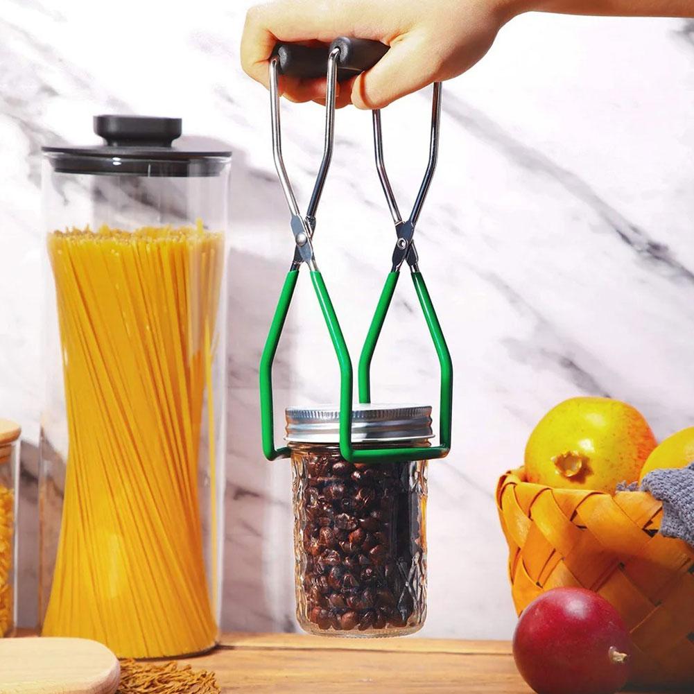 Stainless Steel Canning Jar Lifter with Grip Handle Can Lifter Tongs Jar Clip Heat Resistance Anti-clip Glass Tong for Kitchen