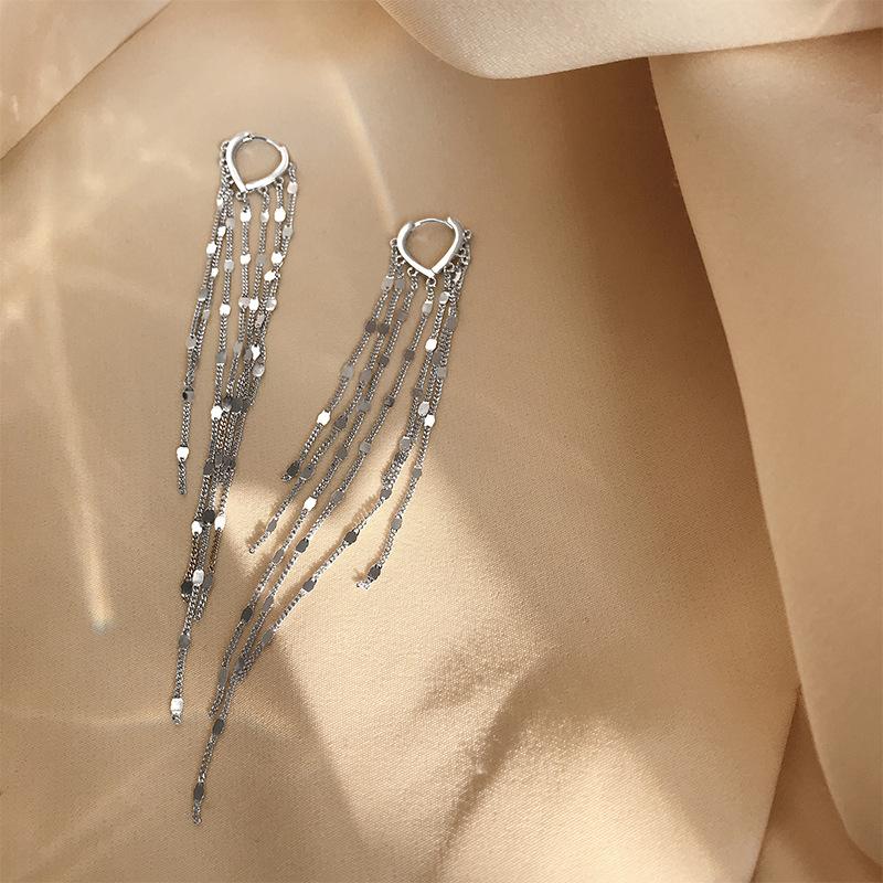 925 Sterling Silver Heart Disc Tassel Earrings Temperament for Women Long Earrings for Wedding Fashion Silver Jewelry