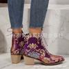 Large Size Thick Heel Pointed High Heel Embroidered Martin Boots Women's Autumn and Winter New Embroidered Women's Short Boots