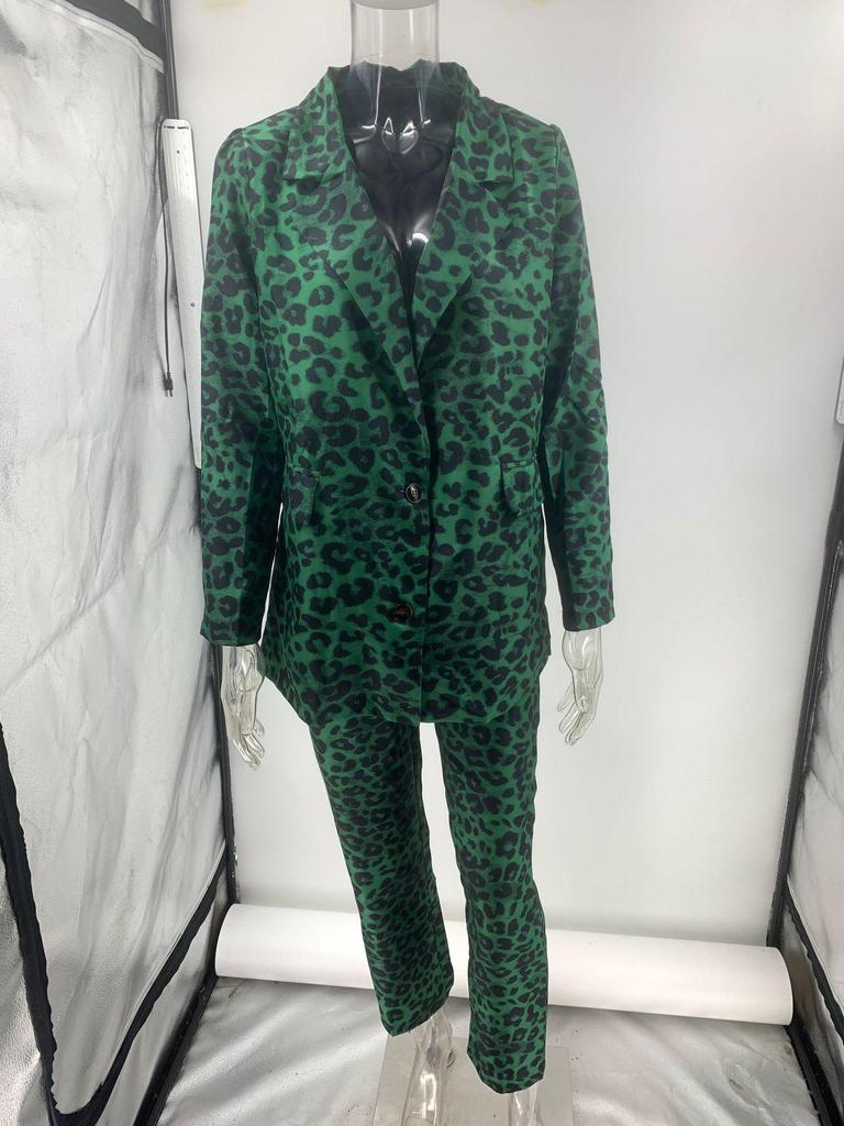 2024 Leopard Print Women's Autumn Winter Fashion Cardigan Jacket and Trousers Set