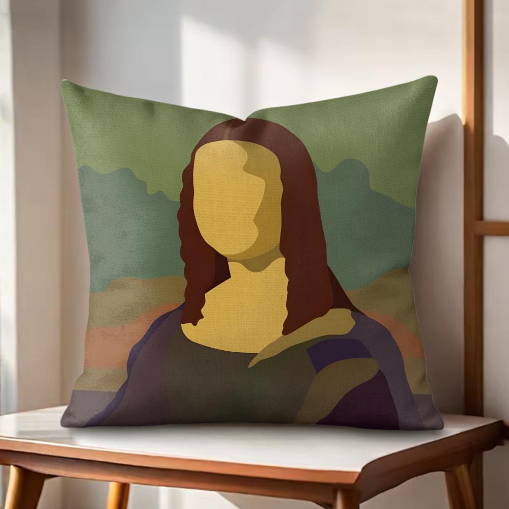 Mona Lisa Cushion Cover Natural Linen Organic Fabric DoubleSided Printing Couch Pillow Covers Home Decor