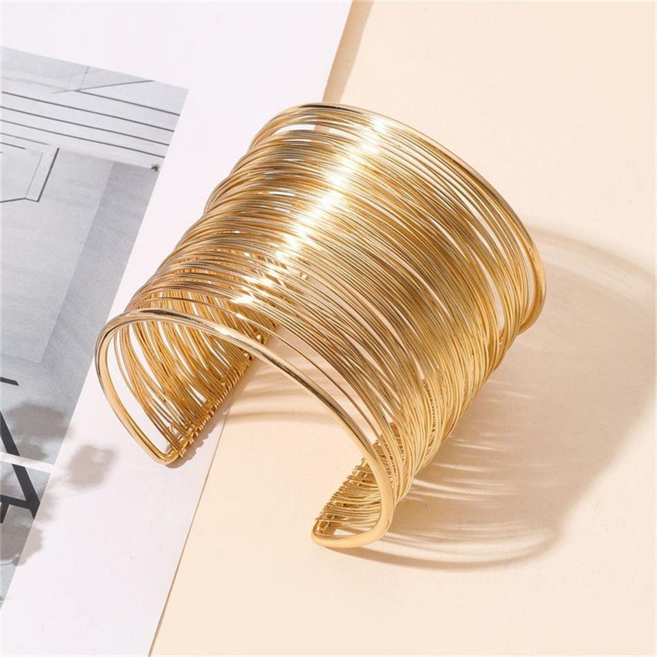 Metalen Meerlaagse Open Armring Punk Brede Manchet Armbanden Meisje Sieraden Eenvoudig Overdreven Geometrisch Pulseras Kerstcadeau