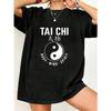 Tai Chi Oversized T Shirt Black Yin Yang Symbol And Text Body Mind Spirit Print Casual Wear For Yoga Meditation And Wellness Activities