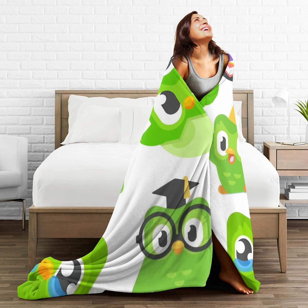 Duolingos Owl Duo Warm Soft Blanket Camping Plush Throw Blanket Novelty Couch Chair Flannel Bedspread Sofa Bed Cover