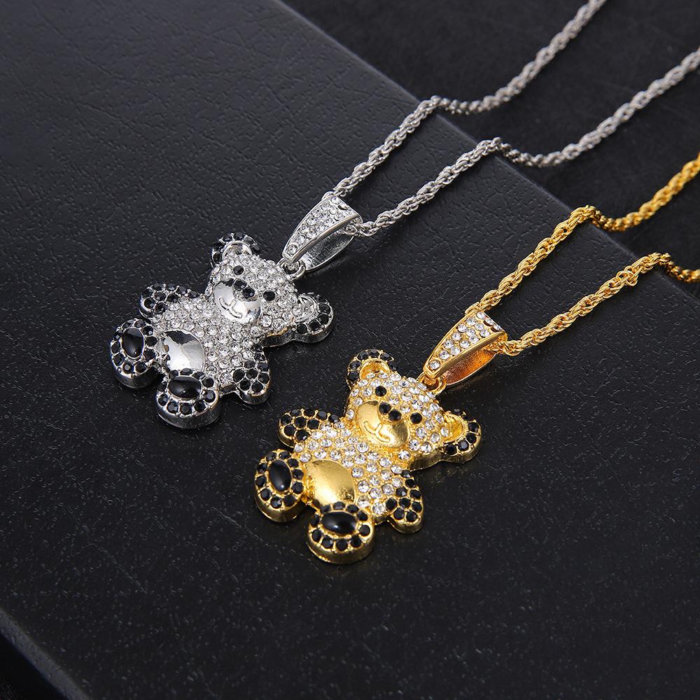 European and American Bear Pendant Animal Panda Pendant Shiny Hip-Hop Jewelry Necklace for Men and Women