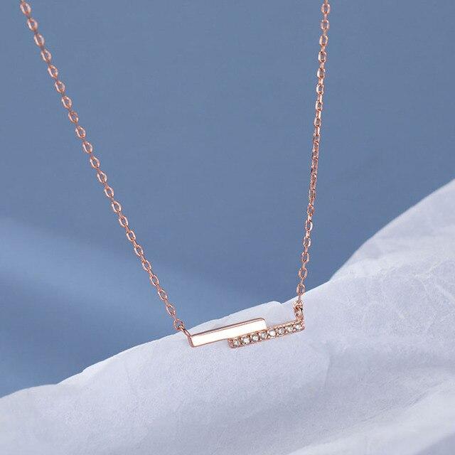 925 Sterling Silver Micro Zircon Parallel Lines Necklace Female Simple Geometric Clavicle Chain Jewelry