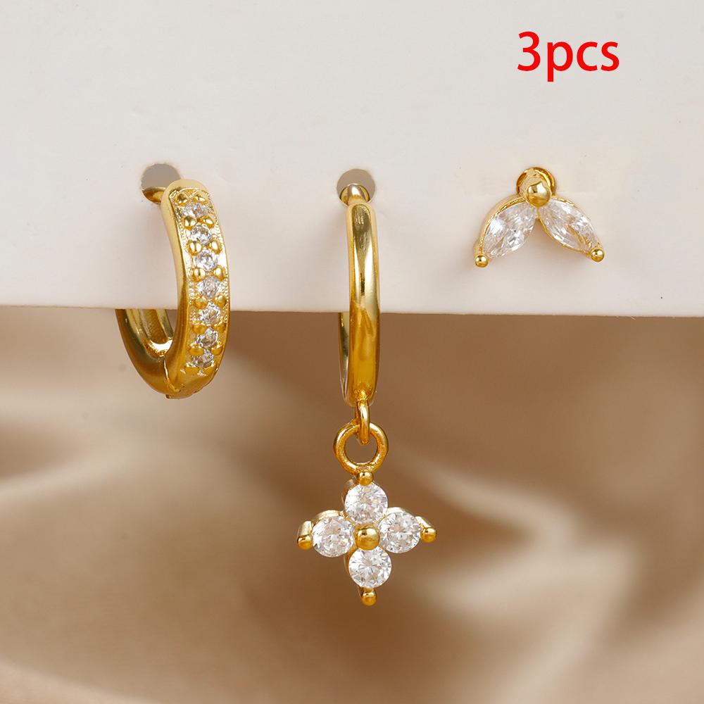 3PCS Hanging Earrings for Women Stainless Steel Flower Dangle Earring Piercing Jewelry Accessory