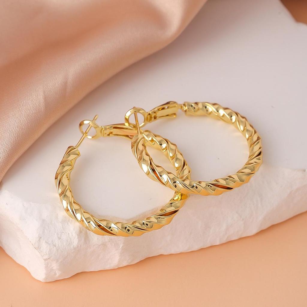 European Cable Knit Hoop Earrings - Large Round, Personalized Spiral Niche Design for Women