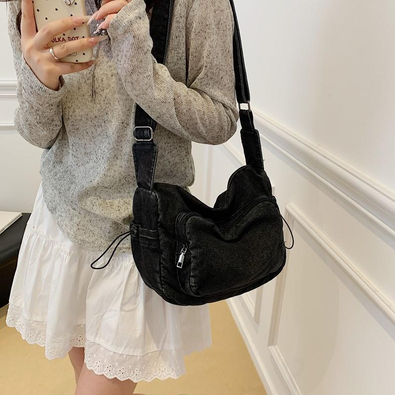 Damen Lässige Umhängetasche Schultertasche Damen Kleine Kapazität Denim Vintage Messenger Bag Verstellbarer Riemen Tägliche Tragetasche Multifunktionale Schicke Hobo-Tasche