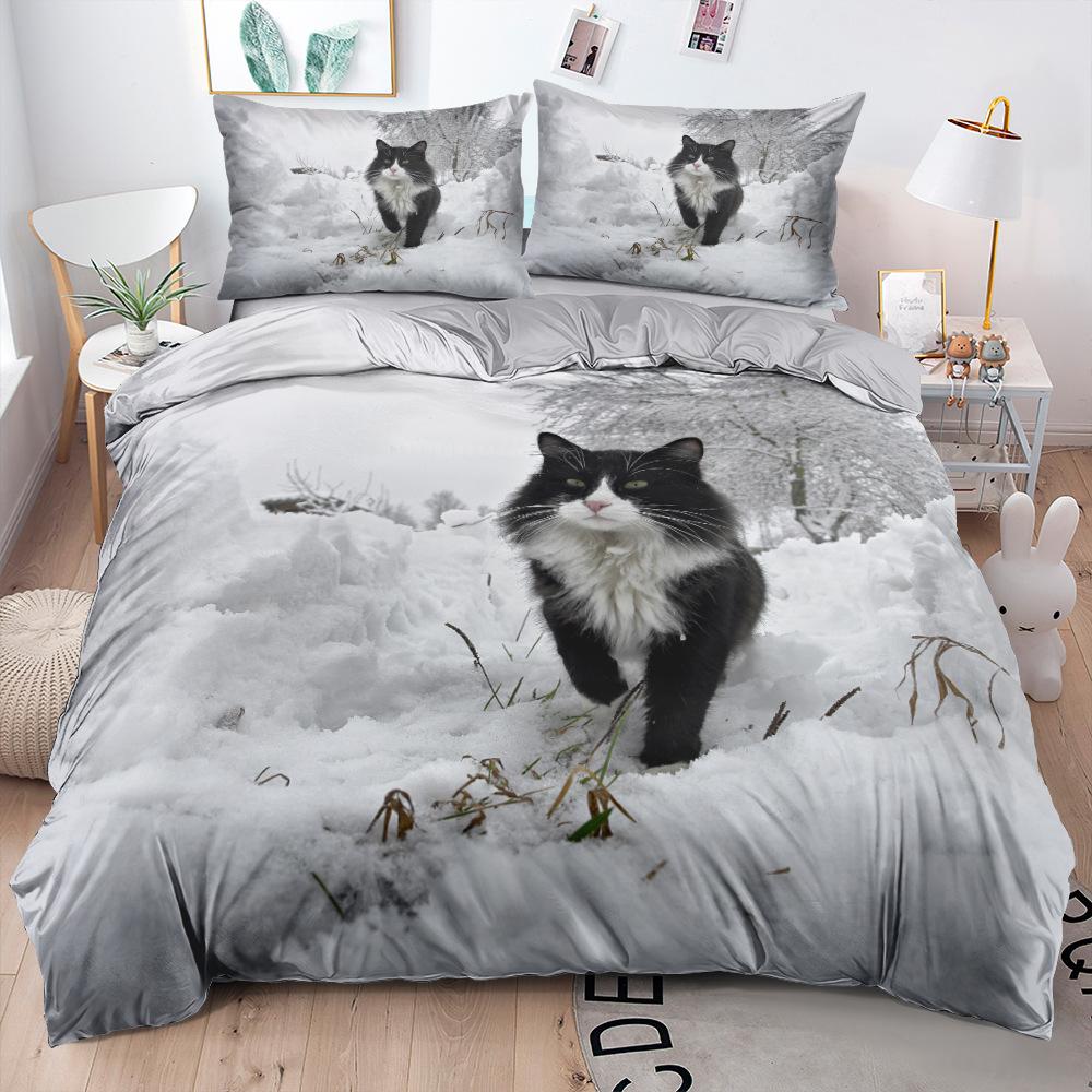 3D Geprint Kat Beddengoed Set voor Meisjes, Vrouwen, Dierenpatronen, Donzen Dekbedovertrekken en Kussenslopen, 2/3-delige Eenpersoons Dekbedovertrek Set, Cadeau