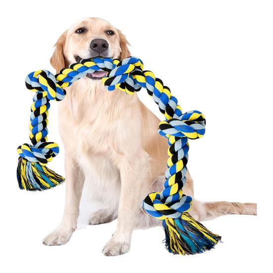 Weihnachts-Hundeseilspielzeug 5 Knoten Robustes Zerrspielzeug Seil Unzerstörbares Hundekaubarkeits-Seilspielzeug für Aggressive Kauer Hunde großer Rassen Zahnreinigung Zerrspiel