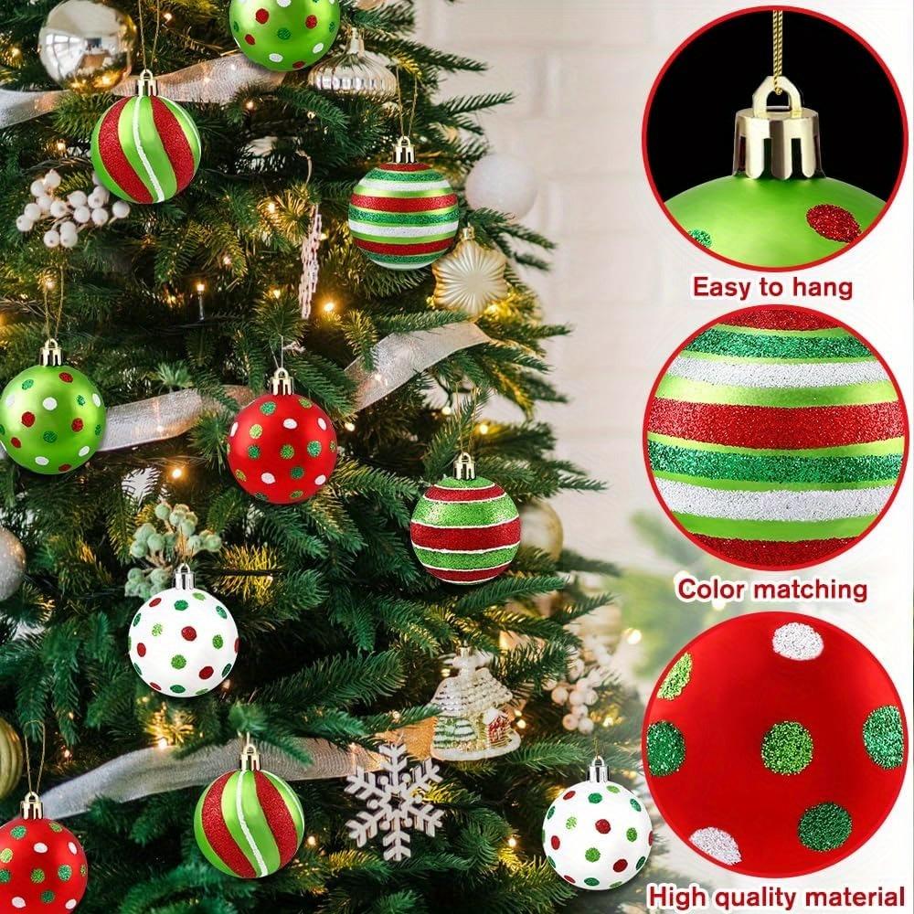 12pcs Christmas Balls Ornament Glittering Hanging Xmas Balls for Tree Decoration Swirl Candy Cane Elf Balls Red Green Plastic Christmas Baubles