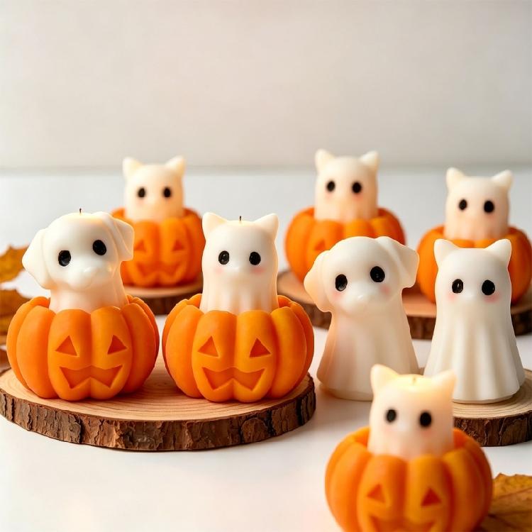 Easy Releases Silicone Mould for Halloweens Candle Pumpkin Specters Designs Crafting Supplies