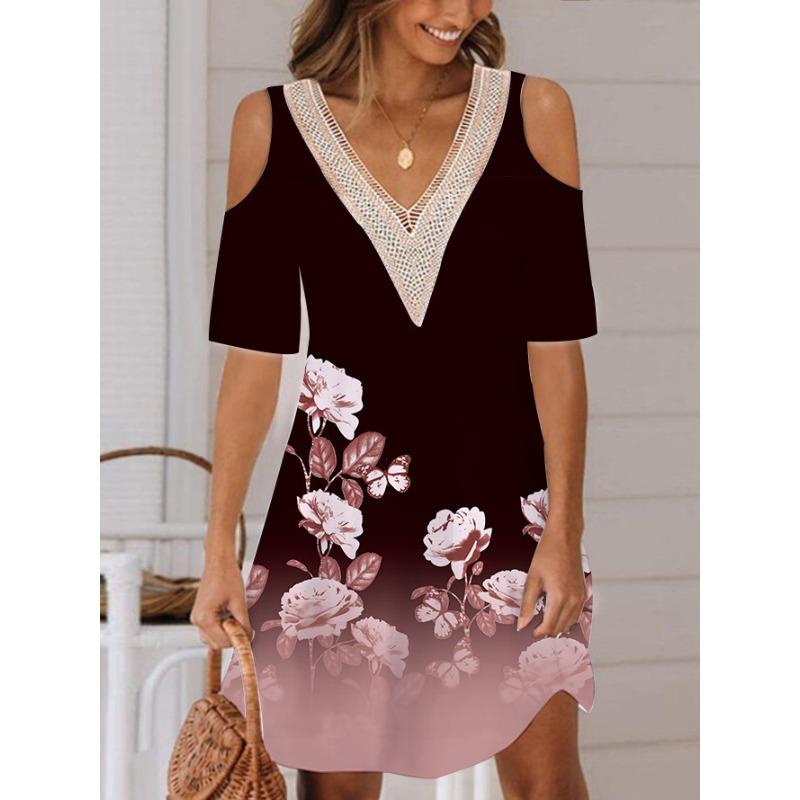 IHUASU Fashion Summer Spring Short Sleeve V-Neck Casual Dresses