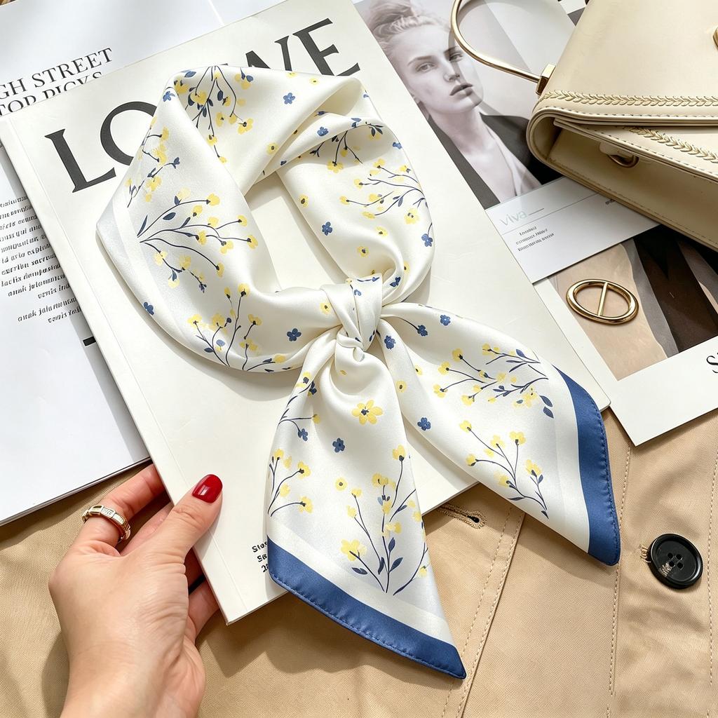New Retro Plaid Imitation Silk Small Silk Scarf Women's High-end Professional Scarf Shirt Decorative Headband Tied Bag Silk Scarf