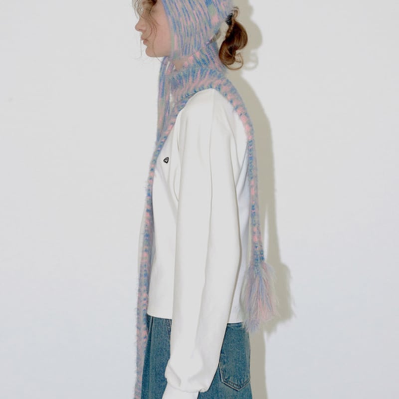 ÉCHARPE TRICOTÉE DIAGONALE EN MOHAIR (mélange1)
