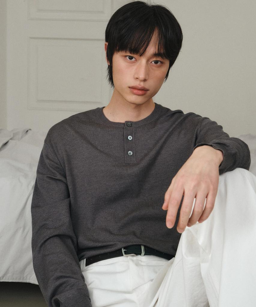 Wednesday Oasis Washable Minimalist Henley Neck Knit_Khaki Brown(Wc26Kn21)