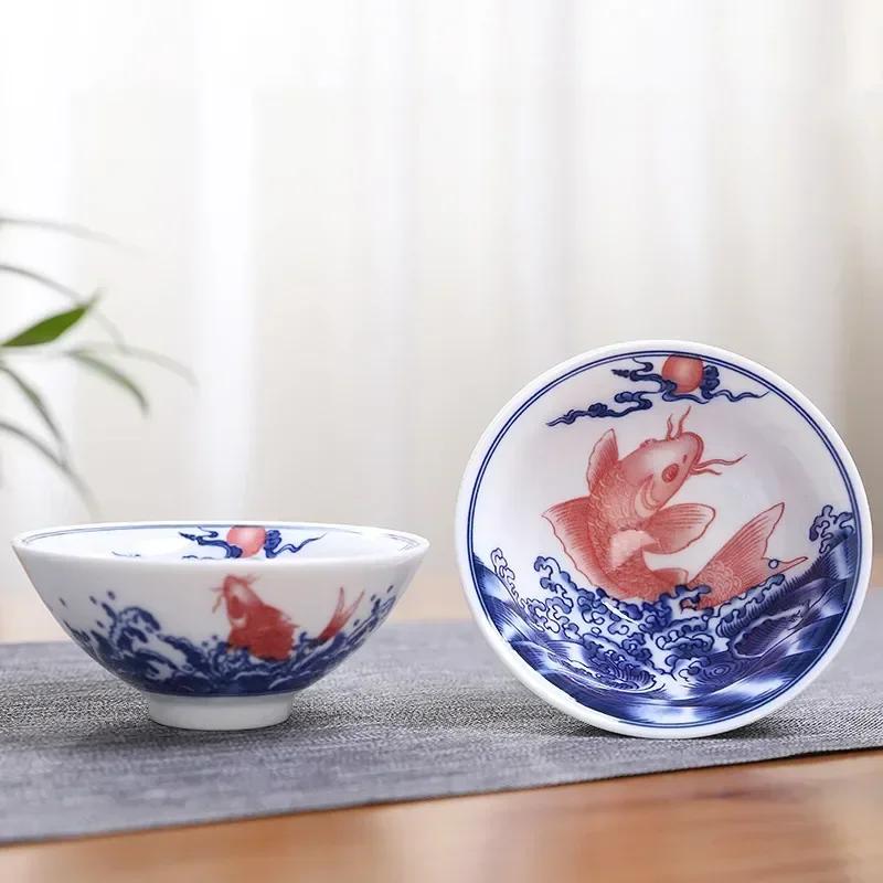 1PCS Blue and White Porcelain Cone Teacup Anti Scaling Hand-Painted Ceramic Tea Bowl Travel Meditation Cup Chinese Tea Set 70ml