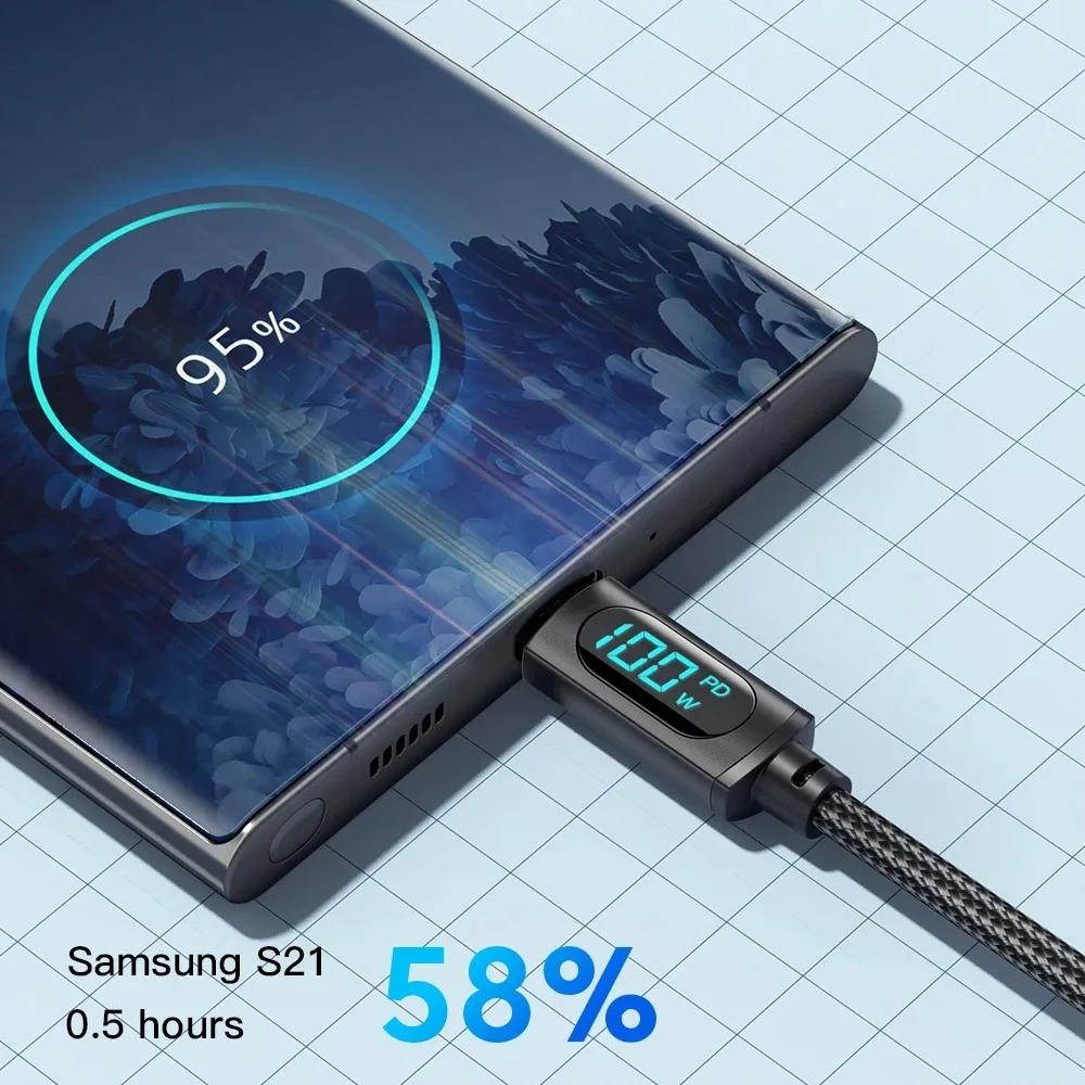 120W USB to Type C Data Cable LED Display 100W Dual USB C Fast Charging Data Cord 1/1.5/2M Portable PD Fast Charge Line For Home